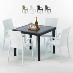 Table carr�e noire 90x90cm avec 4 chaises color�es grand soleil set ext�rieur bar caf� arm bistrot passion ...