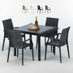 Table carr�e noire 90x90cm avec 4 chaises color�es grand soleil set ext�rieur bar caf� arm bistrot passion ...