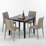 Table carr�e noire 90x90cm avec 4 chaises color�es grand soleil set ext�rieur bar caf� bistrot passion ...