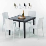 Table carr�e noire 90x90cm avec 4 chaises color�es grand soleil set ext�rieur bar caf� bistrot passion ...