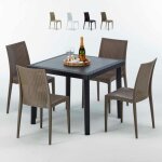 Table carr�e noire 90x90cm avec 4 chaises color�es grand soleil set ext�rieur bar caf� bistrot passion ...