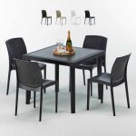 Table carr�e noire 90x90cm avec 4 chaises color�es grand soleil set ext�rieur bar caf� boheme passion ...