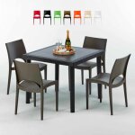Table carr�e noire 90x90cm avec 4 chaises color�es grand soleil set ext�rieur bar caf� paris passion ...