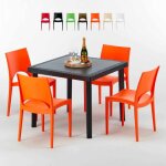 Table carr�e noire 90x90cm avec 4 chaises color�es grand soleil set ext�rieur bar caf� paris passion ...