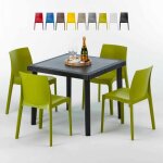 Grand soleil ? ensemble table carr�e noire 90x90cm avec 4 chaises empilables en polypropyl�ne ? r�sistant ...