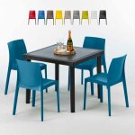 Grand soleil ? ensemble table carr�e noire 90x90 cm avec 4 chaises empilables en polypropyl�ne ? r�sistant ...