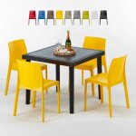 Table carr�e noire 90x90cm avec 4 chaises color�es grand soleil set ext�rieur bar caf� rome passion - ...