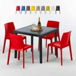 Table carr�e noire 90x90cm avec 4 chaises color�es grand soleil set ext�rieur bar caf� rome passion - ...