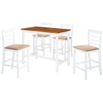 Table et chaises de bar 5 pcs bois massif marron et blanc
