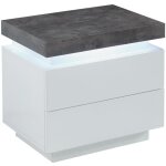 Table de chevet - 2 tiroirs - mdf laqu - avec leds - coloris : blanc et bton - halo ii