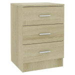 Table de chevet 3 tiroirs bois ch�ne clair metiu