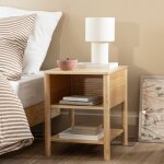 Table de chevet clair bois massif avec niche scandinave