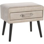 Table de chevet moderne compos d'une structure en bois de pin capitonn en cuir pu beige avec tiroir ...