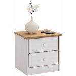 Idimex - table de chevet en pin rondo 2 tiroirs, lasur� blanc / brun