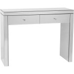 Table coiffeuse argente effet miroir en verre et mdf console avec 2 tiroirs au design moderne pour intrieur ...