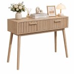 Table console en bois massif naturel 100 x 35 x 80 cm ? 2 tiroirs avec glissi�res ? pieds d�cor bois ...