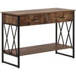 Table console effet bois fonc� et m�tal noir avec 2 tiroirs et une etag�re de design industriel pour ...