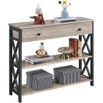 Yaheetech - table console, table d'entre, table de salon avec tagre de rangement  2 niveaux, en verre ...