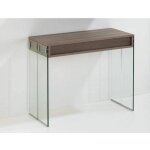 Table console extensible 45  225 cm stef 8 couverts pitement verre clair plateau noyer
