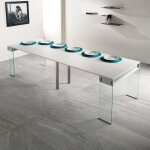 Inside75 - table console extensible 45 � 270 cm stef xl 10 couverts pi�tement verre clair plateau blanc ...