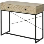 Table console industriel 2 tiroirs bois naturel pieds m�tal dim. 90 x 35 x 76 cm