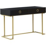 Table console noire et dore avec 2 tiroirs poignes design idale comme coiffeuse ou bureau pour chambre ...