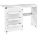 Table de couture pliable sur roulettes - table � rabat - 4 �tag�res - blanc