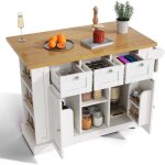 Table de cuisine mobile, style campagne, meuble multifonctionnel, tiroir, porte - �pices, 5 roulettes, ...