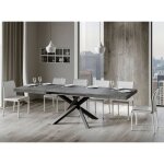 Table extensible 6 � 12 personnes gris b�ton et pieds entrelac�s anthracite l 160 � 264 cm artemis