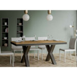 Table extensible 6  12 places l 160  264 cm bois clair et cadre mtal gris fonc tsara
