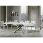 Table extensible 8 � 12 personnes blanche et pieds entrelac�s 4 couleurs l 180 � 284 cm artemis