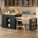 Table extensible, �lot de cuisine mobile, chariot de cuisine, avec table escamotable, 7 roulettes, �tag�res ...