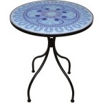 Defibrico - table d'exterieur decojardin hellas en acier noir et plateau avec ceramique decoree 80cm