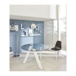 Les tendances - table fixe rond en verre tremp et pieds blancs