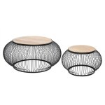 Atmosphera ? set de 2 tables basses gigognes en bois de manguier et m�tal noir ? dimensions s : d. 57, ...