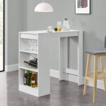 Table haute de bar moderne pour cuisine h103cm avec �tag�res lat�rales petra
