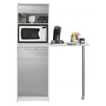 Table haute de cuisine pivotante et rangement gris et blanc snack 131cm