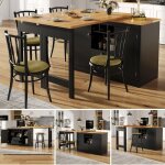 Table haute extensible 120?180 cm avec 360� pivotante et rangement, table de bar moderne noire pour homeoffice ...