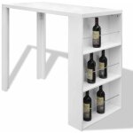 Table haute mange debout bar bistrot mdf avec casier  bouteilles blanc haut brillance