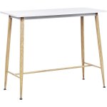 Table haute mange debout rectangulaire 90x50 cm blanche avec pieds en m�tal effet bois id�ale pour petite ...