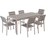 Table de jardin et 6 chaises 180x90 cm bois synthétique gris et aluminium vernio Table de jardin et 6 chaises 180x90 cm bois synthétique gris et aluminium vernio