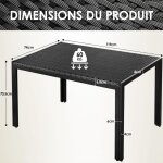 Table de jardin 6 personnes rectangulaire en pe rattan et m�tal, 119x74x70. 5 cm, table de salle et balcon, ...