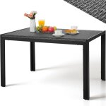 Table de jardin 6 personnes rectangulaire en pe rattan et m�tal, 119x74x70. 5 cm, table de salle et balcon, ...