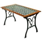 Table de jardin arc en rotin avec cadre en fonte noire et bois tropical Table de jardin arc en rotin avec cadre en fonte noire et bois tropical