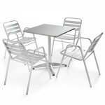 Table de jardin bistrot carr�e et 4 fauteuils en aluminium
