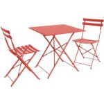 Table de jardin bistrot pliante m�tal + 2 assises terracotta 70 x 70cm. acier thermolaqu�