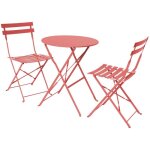Sweeek - table de jardin bistrot pliante mtal + 2 assises terracotta 60 x 70cm, acier thermolaqu