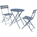 Sweeek - table de jardin bistrot pliante métal + 2 assises bleu grisé Ø60 x 70cm, acier thermolaqué Sweeek - table de jardin bistrot pliante métal + 2 assises bleu grisé Ø60 x 70cm, acier thermolaqué