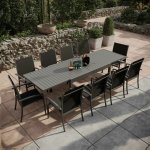 Table de jardin extensible aluminium 135 / 270cm + 10 fauteuils empilables textil�ne gris anthracite ...