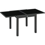 Table de jardin extensible en aluminium gris, plateau en verre tremp� noir, dimensions 160x80 cm, grande ...